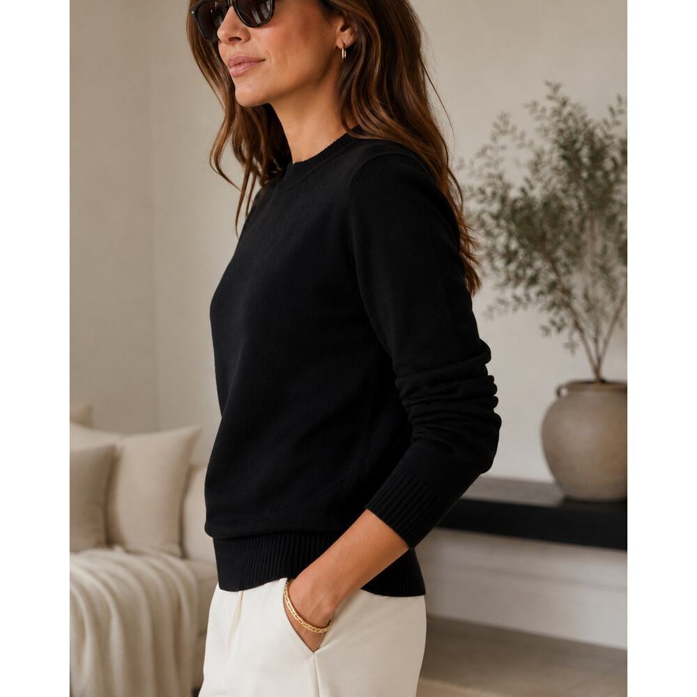 Lafayette 148 New York Black Ribbed Knit Sweater Quiet Luxury Capsule Wardrobe